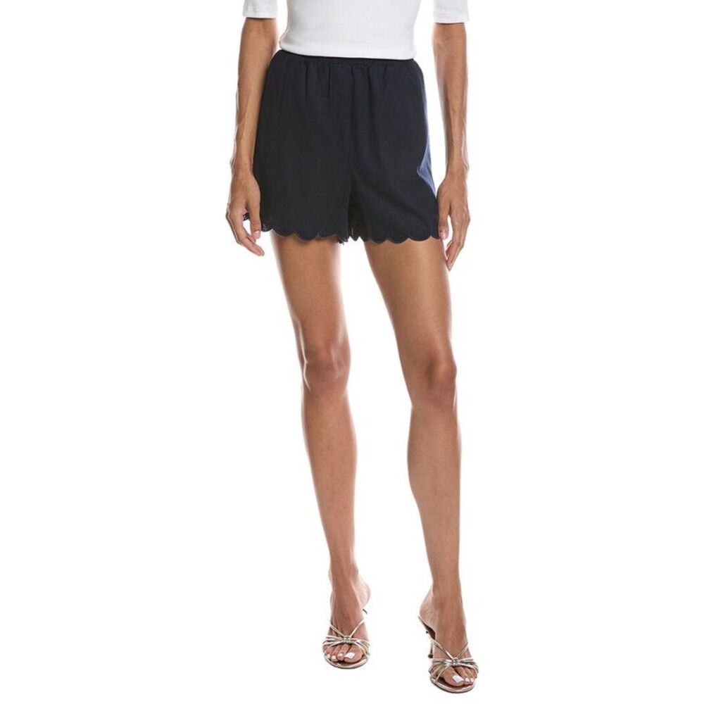 Cece Womens  Scallop Edge Linen-Blend Short, Navy